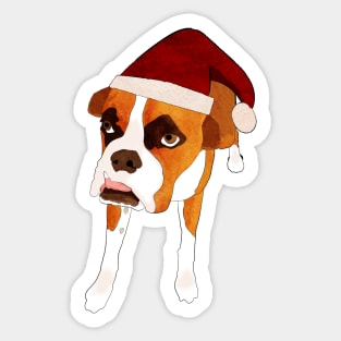 Boxer in Santa Hat Sticker